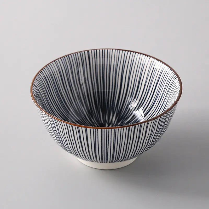 5-Inch Japanese Glazed Ceramic Threaded Rice Bowl