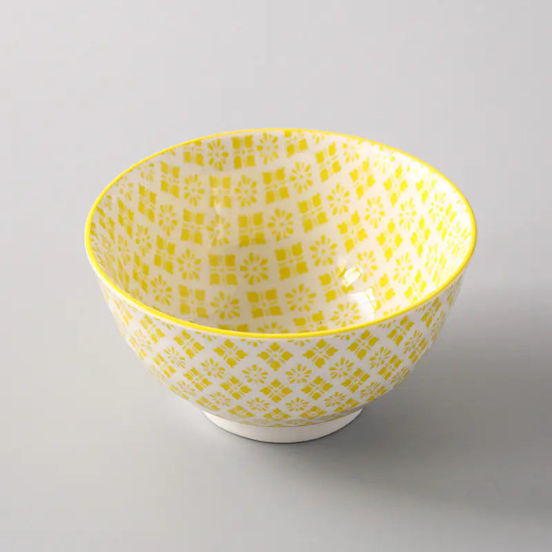 5-Inch Japanese Glazed Ceramic Threaded Rice Bowl