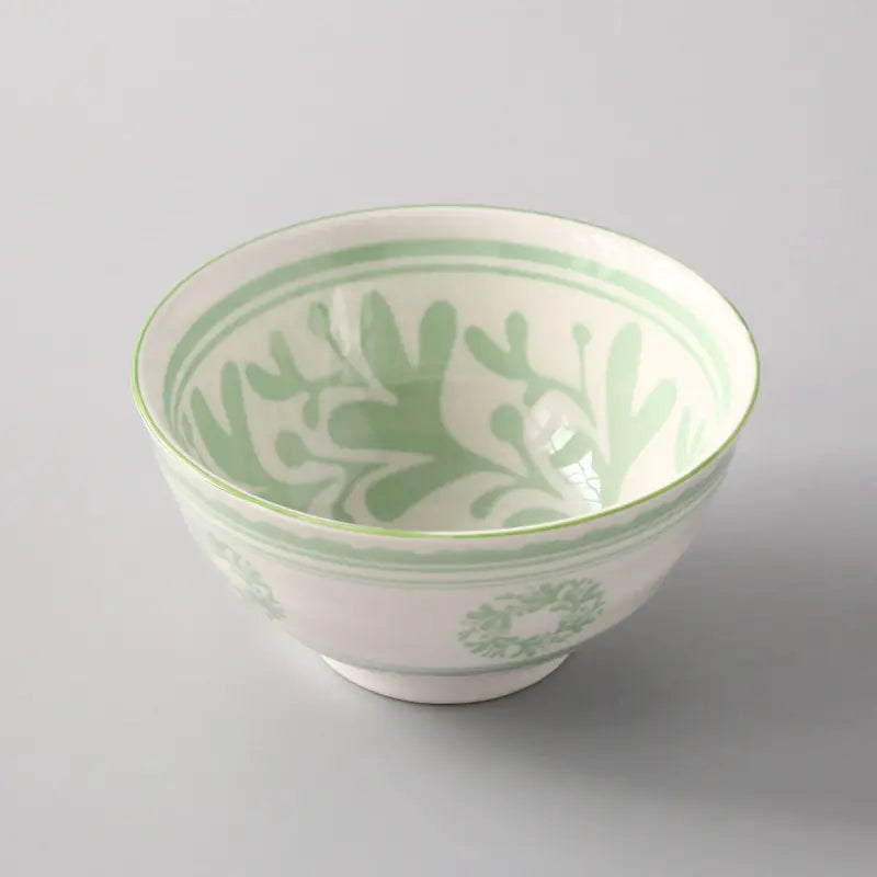 5-Inch Japanese Glazed Ceramic Threaded Rice Bowl