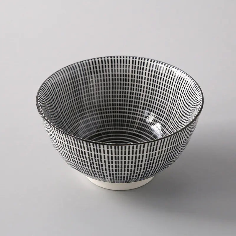 5-Inch Japanese Glazed Ceramic Threaded Rice Bowl