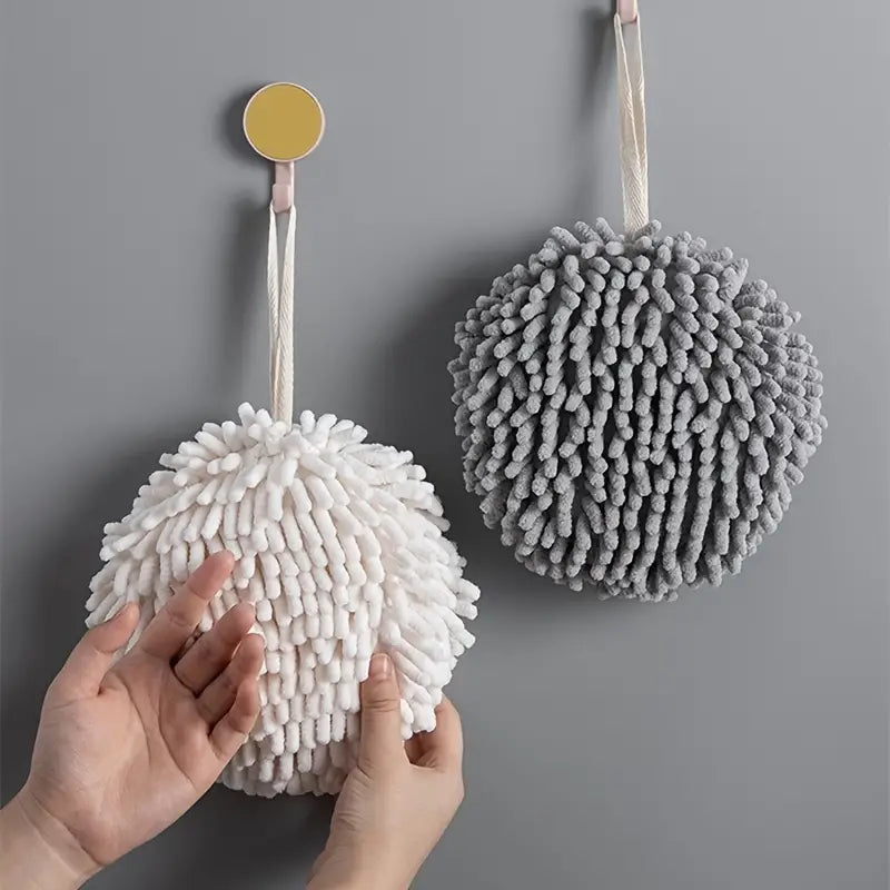 1pc White and Gray Absorbent Hanging Bathroom Towel