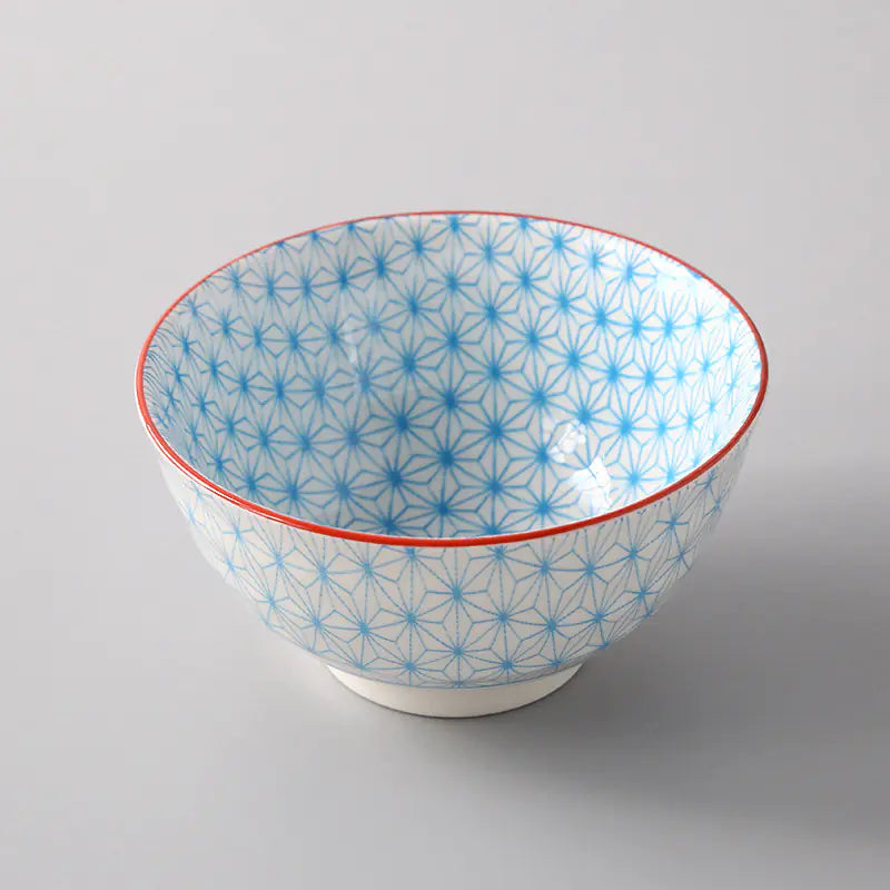 5-Inch Japanese Glazed Ceramic Threaded Rice Bowl