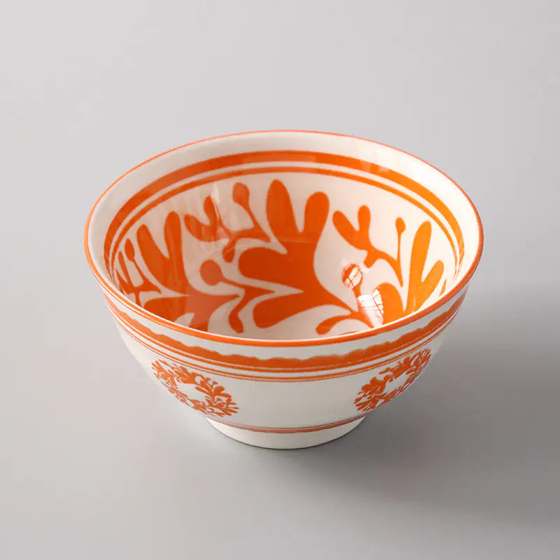 5-Inch Japanese Glazed Ceramic Threaded Rice Bowl